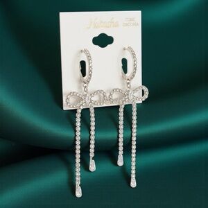 New Natasha Silver Bow Dangle Earrings Sparkly Cubic Zirconia Holidays